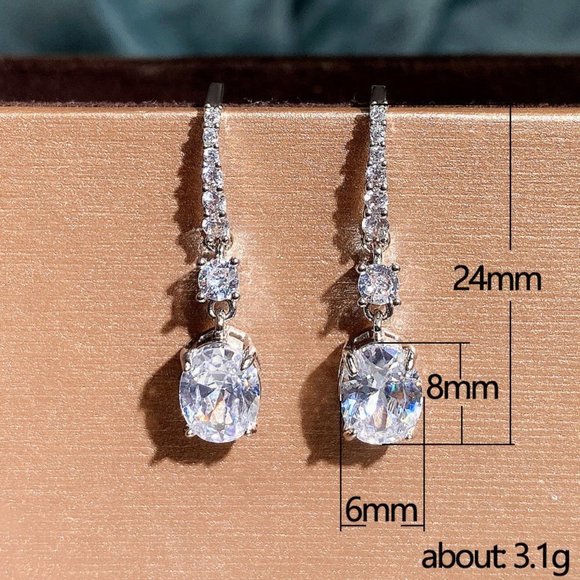 🍁Classic Oval Cut White CZ Lovely Dangle Earrings for Women, MLNN1353 - Picture 3 of 4